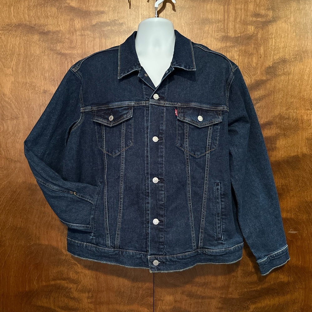 Levi's Long Sleeve Denim Trucker Jacket Mens XL Dark Blue Jean Cotton Pockets